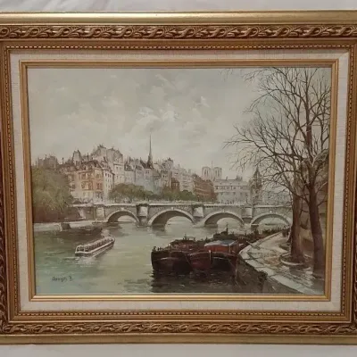 Parisian Street and River Scene Along The Seine by George's B