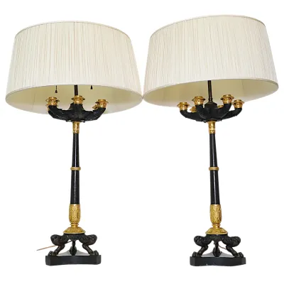 Sale Photo Thumbnail #177: PAIR OF EMPIRE c. 1800-15 BRONZE & GILT TABLE LAMPS