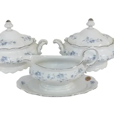 Sale Photo Thumbnail #304: HAVILAND BLUE GARLAND 2 COVERED VEGETABLE DISHES AND GRAVY BOAT