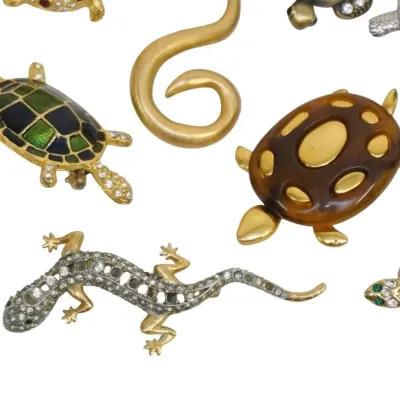 Sale Photo Thumbnail #49: 9 pc VINTAGE SNAKE, LIZARD & TURTLE BROOCHES