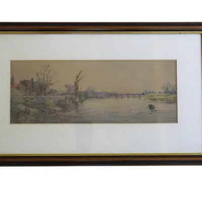 Sale Photo Thumbnail #127: HELEN HAMILTON (1889-1970) WATERCOLOR LANDSCAPE RIVER