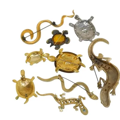 Sale Photo Thumbnail #50: 9 pc VINTAGE SNAKE, LIZARD & TURTLE BROOCHES