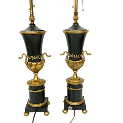Sale Photo Thumbnail #227: 19th c FRENCH EMPIRE BRONZE LAMPS WITH SWANS