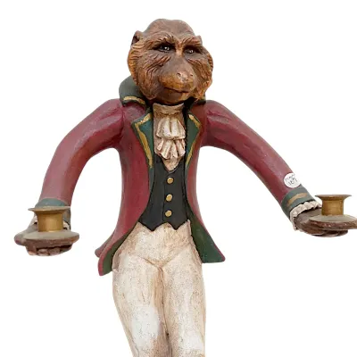 Sale Photo Thumbnail #246: BILL HUEBBE CARVED MONKEY FIGURAL CANDELABRA 1990