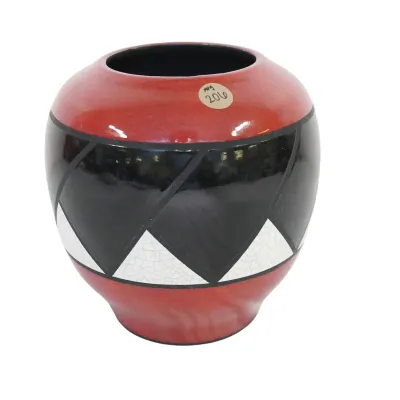 Sale Photo Thumbnail #264: SIGNED CHARLES CHRISCO RAKU STUDIO RED POTTERY CRAZED VASE