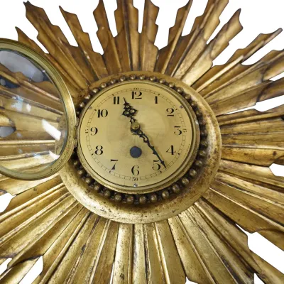 Sale Photo Thumbnail #213: MID CENTURY GILTWOOD SUNBURST CONVEX WALL CLOCK