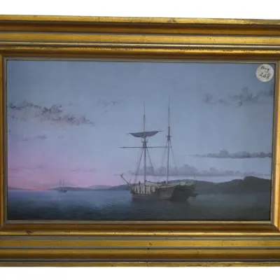 Sale Photo Thumbnail #317: PRINT LUMBER SCHOONERS AT EVENING ON PENOBSCOT BAY