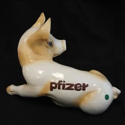 Sale Photo Thumbnail #360: LARGE VINTAGE PFIZER ADVERTISING CERAMIC PIG