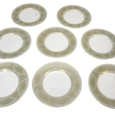 Sale Photo Thumbnail #52: 8 WEDGWOOD GOLD SAGE COLUMBIA SALAD PLATES
