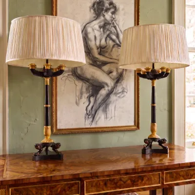 Sale Photo Thumbnail #179: PAIR OF EMPIRE c. 1800-15 BRONZE & GILT TABLE LAMPS