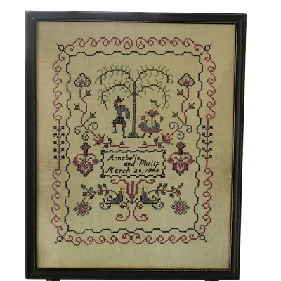 Sale Photo Thumbnail #250: VINTAGE 1943 CROSS STITCH SAMPLER WEDDING - ANNIVERSARY