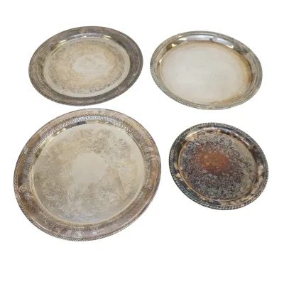 Sale Photo Thumbnail #344: 4 VINTAGE SILVER PLATED TRAYS