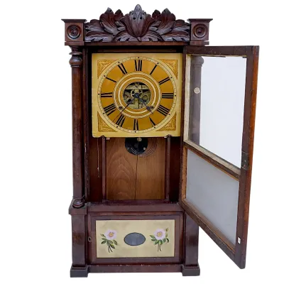 Sale Photo Thumbnail #130: ANTIQUE BIRGE, MALLORY & CO TRIPLE DECKER SHELF CLOCK