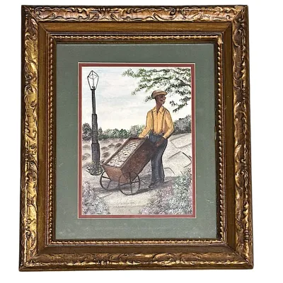 Sale Photo Thumbnail #109: CHARLESTON WATERCOLOR SHRIMP MAN FOLK ART