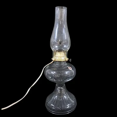 Sale Photo Thumbnail #356: VINTAGE BEEHIVE GLASS OIL LAMP WITH CHIMNEY