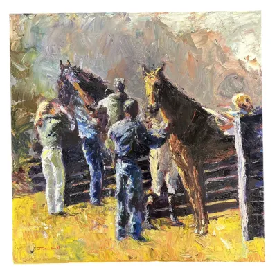 Sale Photo Thumbnail #184: ORIGINAL OIL ON CANVAS EQUESTRIAN IMPASTO