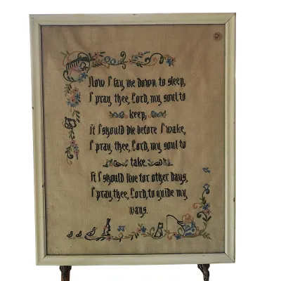 Sale Photo Thumbnail #95: VINTAGE CROSS STITCH PRAYER SAMPLER