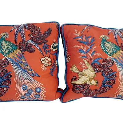 Sale Photo Thumbnail #123: PAIR OF CUSTOM SCHUMACHER PEACOCK CHINOISERIE PILLOW COVERS