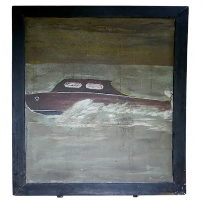 Sale Photo Thumbnail #248: FOLK ART PAINTING WOOD BOAT ATTRIBUTED TO JOSEPH PINCKNEY