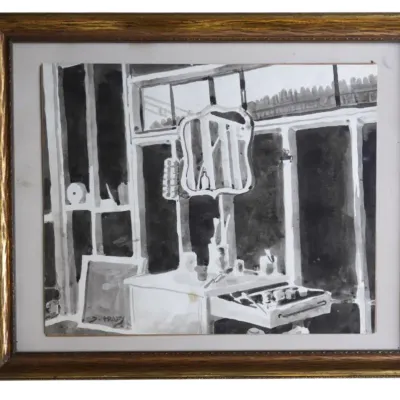 Sale Photo Thumbnail #236: DOX THRASH (1893-1965) STUDIO INTERIOR INK WASH ON PAPER