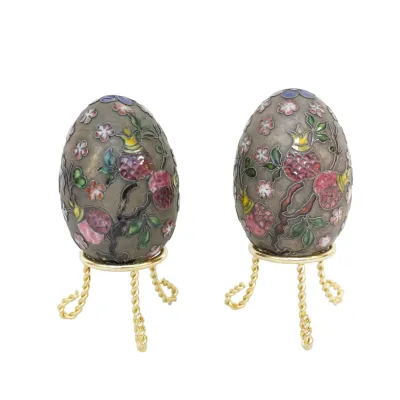 Sale Photo Thumbnail #280: 2 VINTAGE CHINESE CLOISONNE EGGS WITH STANDS