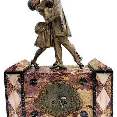 Sale Photo Thumbnail #268: FRENCH ART DECO PIERROT AND COLUMBINE FIGURAL MANTEL CLOCK