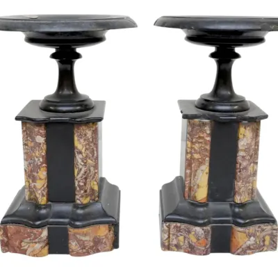 Sale Photo Thumbnail #136: PAIR 19th C FRENCH NAPOLEON III MARBLE GARNITURE TAZZA
