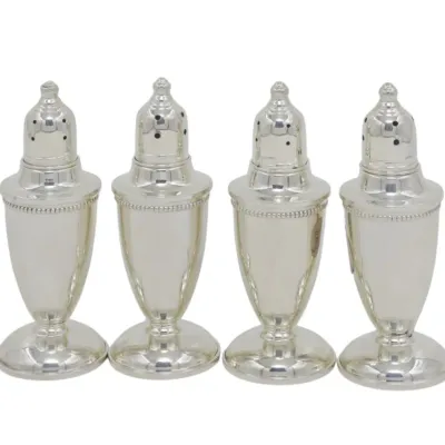 Sale Photo Thumbnail #122: 4 PC EMPIRE STERLING SILVER SALT & PEPPER SHAKERS