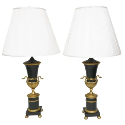 Sale Photo Thumbnail #226: 19th c FRENCH EMPIRE BRONZE LAMPS WITH SWANS