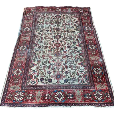 Sale Photo Thumbnail #214: ANTIQUE HAND KNOTTED PERSIAN HERIZ WOOL RUG