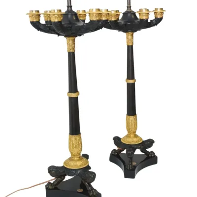 Sale Photo Thumbnail #178: PAIR OF EMPIRE c. 1800-15 BRONZE & GILT TABLE LAMPS