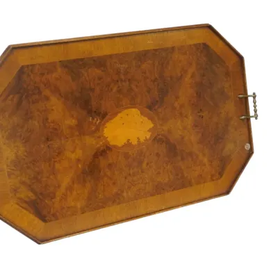 Sale Photo Thumbnail #133: LARGE BURL & YEW WOOD MARQUETRY BUTLERS TRAY