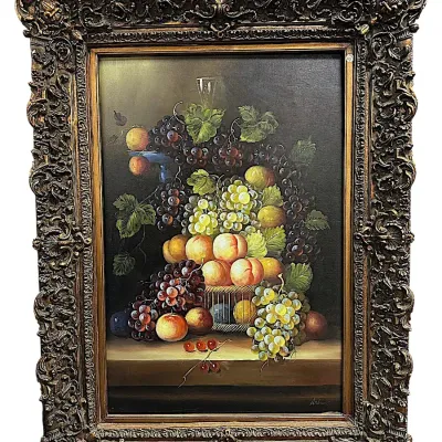 Sale Photo Thumbnail #357: LARGE STILL LIFE GICLEE IN DEEPLY CARVED ORNATE FRAME
