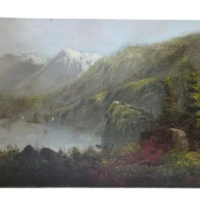 Sale Photo Thumbnail #111: LARGE 19th c HUDSON RIVER SCHOOL OIL ON CANVAS