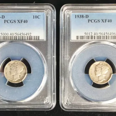 1936-D & 1938-D Silver Mercury Dimes Better Dates PCGS XF-40