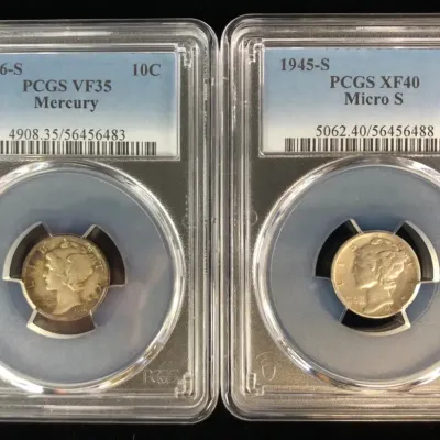 1916-S & 1945-S Micro “S” Mercury Dimes, PCGS VF-35 & XF-40, 2 Total