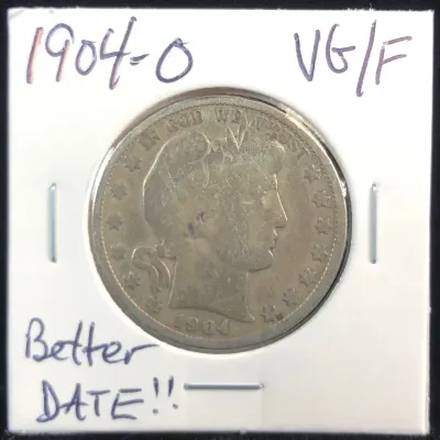1904-O Better Date Barber Silver Half Dollar 