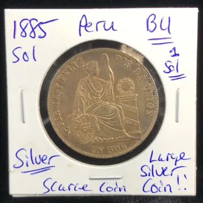 1885 Uncirculated Silver Peru 1 Sol Coin