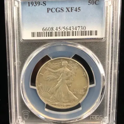 1939-S Key Date Silver Walking Half Dollar, PCGS XF-45