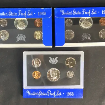 1968, 1969, 1970-S Original Silver US Mint Proof Sets