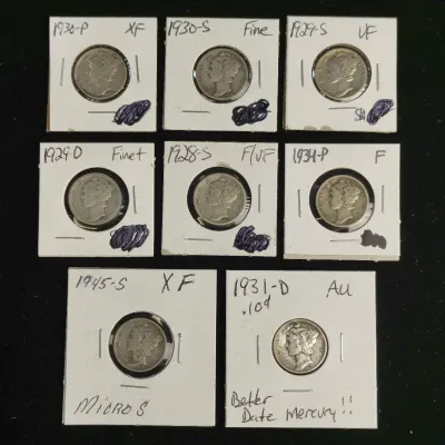 8 Better Date Silver Mercury Dimes