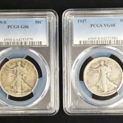 1917-P & 1929-S Silver Walking Half Dollars PCGS G-06 & VG-08