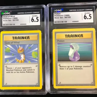1999 Pokémon Base Set Cards, Potion & Gust of Wind, CGC Graded, 2 Total 