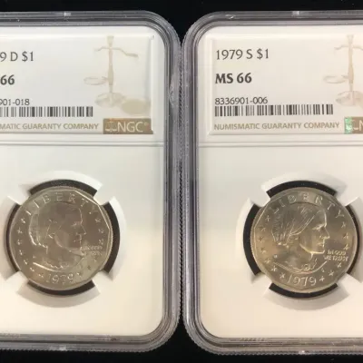 1979-D & 1979-S Susan B Anthony Dollars, NGC MS-66