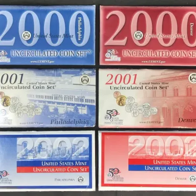 3 US Mint P&D Sets - 2000, 2001 & 2002
