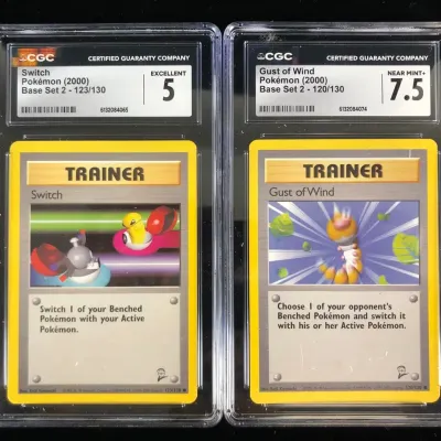 2000 Pokémon Base Set 2 Cards, Switch & Gust of Wind, CGC Graded, 2 Total