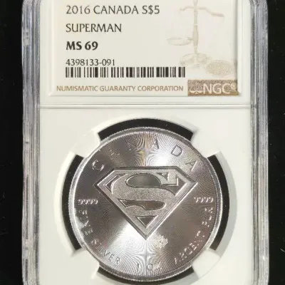 2016 Canada Silver 1oz .9999 $5.00 Superman Coin NGC MS-69