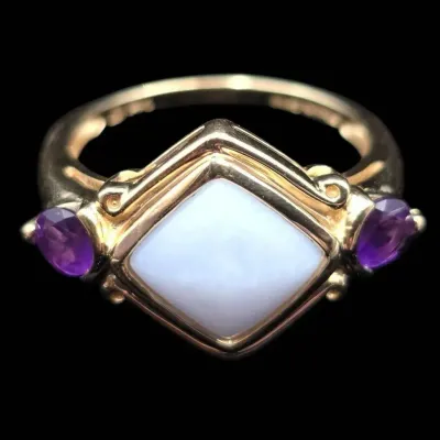 14K Yellow Gold Chalcedony & Amethyst Ring NAGL #1230633