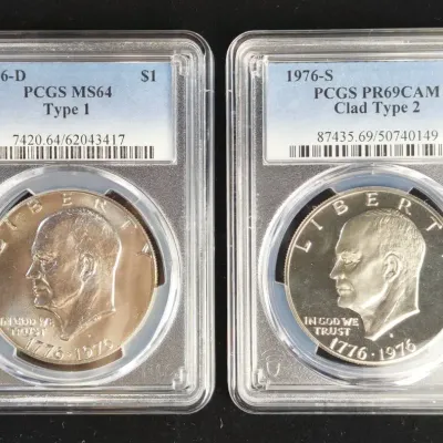 1976-D Eisenhower Dollars PCGS MS-64 & PR-69CAM