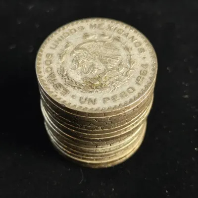 15 Silver Mexico One Peso Coins 1950s & 1960s